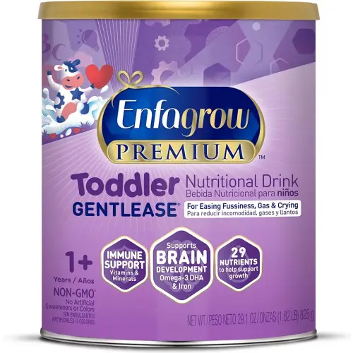 Enfagrow PREMIUM Gentlease Toddler Nutritional Drink, Made with Real Milk, Designed to Ease Fussiness, Gas & Crying, Brain-Building Omega-3, Nutrients for Growth & Immune Support, Powder Can, 29.1 Oz