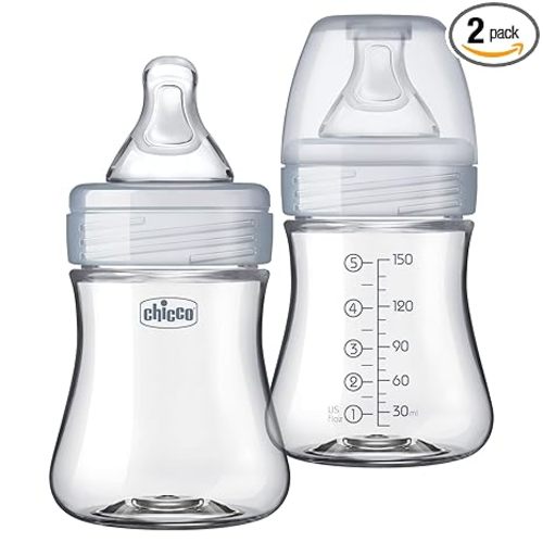 Chicco Duo 5oz Hybrid Baby Bottle, Real Glass Inside, Lightweight Plastic Outside, Patented Invinci-Glass Technology, Intui-Latch Nipple, 2-Pack, Clear/Grey