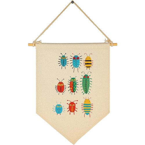 Whimsical Bugs Wall Art-Nursery Baby Room Bedroom Playroom Door Wall Decor Gift for Kid Girl Boy Teen-Baby,Shower Birthday-Canvas Banner Pennant Prints Poster Flag Decor-Colorful Insects