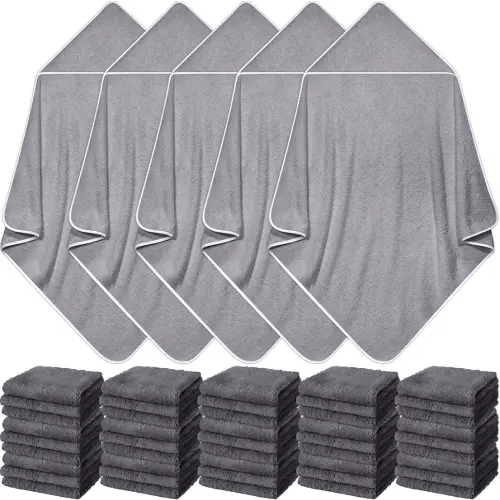 Buryeah 5 Pcs Baby Bath Towel and 15 Count Baby Washcloths Sets, Hooded Towels for Newborns Infants and Toddlers Soft Coral Fleece Toddler for Newborn Boy Girl(Gray)