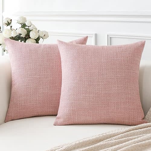 OTOSTAR Linen Throw Pillow Covers Set of 2 Decorative Square Pillowcases Cushion Covers 24x24 Inch for Home Decor Sofa Bedroom Car 60 x 60 CM Pink