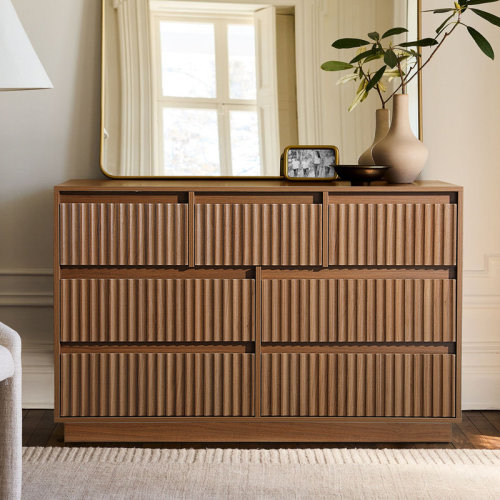 Ebern Designs Dejesus 7-Drawer Dresser 47"W Double Dresser With Waveform Fluted Panel & Reviews | Wayfair