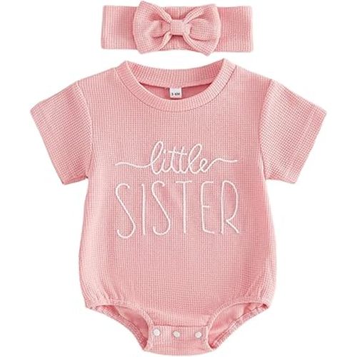 Infant Baby Girl Summer Outfit Short Sleeve Little Sister Lil Sis Bubble Romper Jumpsuits Newborn Waffle Clothes