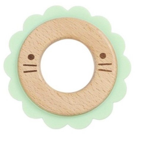 GooseWaddle Silicone + Wood Animal Teether Mint Lion