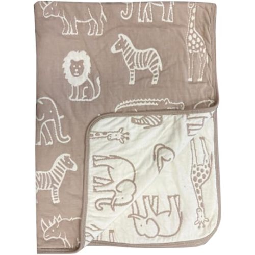 Baby Embroidery Jersey Blanket, 30"x40", Brown Safari