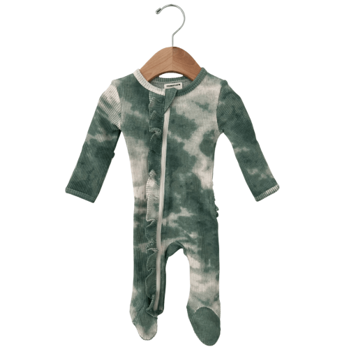 Organic Waffle Ruffle Zip Footie, Matcha Tie Dye