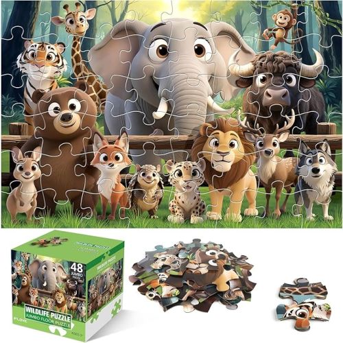 Jumbo Floor Puzzle for Kids,48 Piece Forest Animal Large Jigsaw Puzzles,Learning Educational Toys for Toddlers Ages 3-5,Wildlife Preschool Puzzles Children Easter Gift for Boy Girl Ages 4-8 W