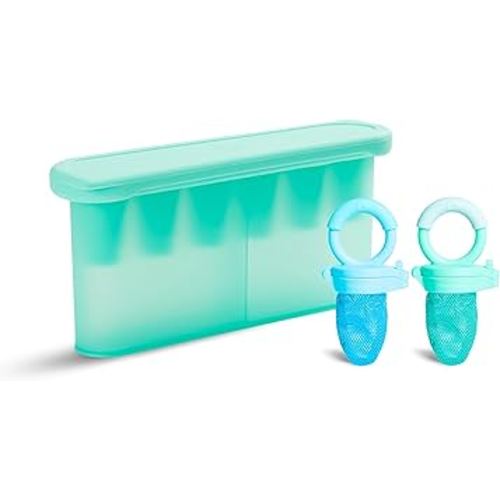 Munchkin® Baby Feeders for Fresh Food and Fruit and Silicone Baby Food Freezer Tray, Blue/Mint