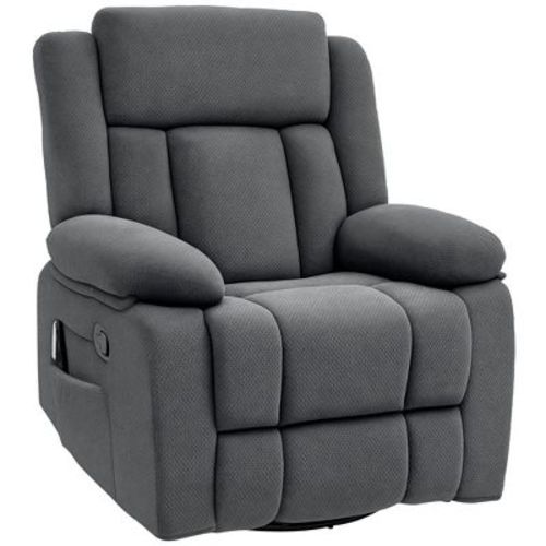 HOMCOM Vibration Massage Recliner Chair with Heat, Oversized Swivel Rocker, Velvet Fabric Manual Reclining Chair with Footrest, Remote, Pockets, Gray