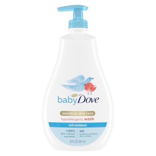 Baby Dove Sensitive Skin Care Baby Wash Rich Moisture 20 fl oz | For sensitive baby skin, Helps gently cleanse skin, With fragrance-free care, For bath time, Tear-free formula