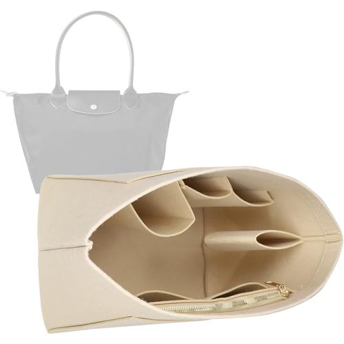 Boat & Tote Organizer Insert for Longchamp, Premium Felt Long Champ Le Pliage Handbag Organizer Large beige