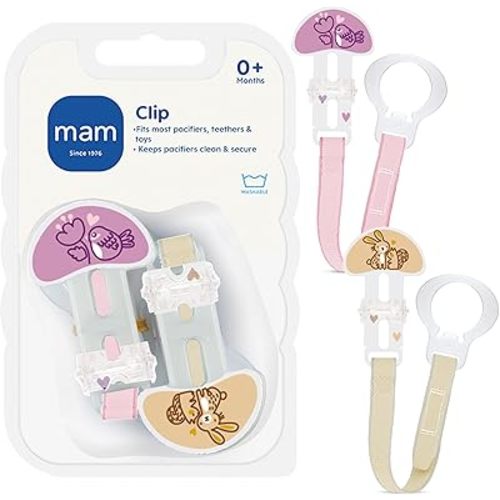 MAM Universal Pacifier Clip Fits All Pacifiers & Teethers, 0+ Months, 2 Pk