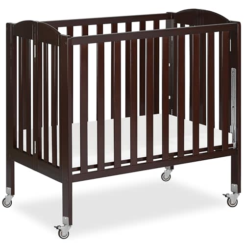 Dream On Me 3 in 1 Portable Folding Stationary Side Crib in Espresso, Greenguard Gold Certified, Safety Wheel with Locking Casters, Convertible, 3 Mattress Heights | Mattress Included, 3 Adjustable Height, Compact Flat Fold for Small Spaces, GREENGUARD...