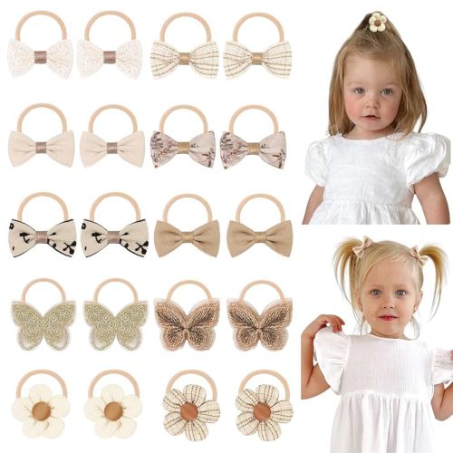 DED Baby Hair Ties with Bows, 20pcs Baby Hair Bows Elastic Ponytail Holders Toddler Hair Accessories for Infants Baby Girls