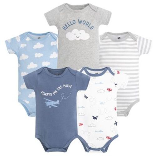 Hudson Baby Infant Boys Cotton Bodysuits 5-Pack, On The Move, 0-3 Months