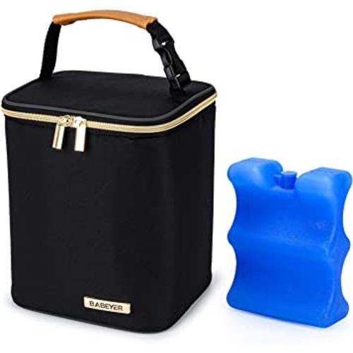 BABEYER Breast Milk Cooler Bag with Ice Pack Fits 4 Baby Bottles Up to 9 Ounce, Baby Bottle Cooler Bag Suitable for Nursing Mom Daycare, Black