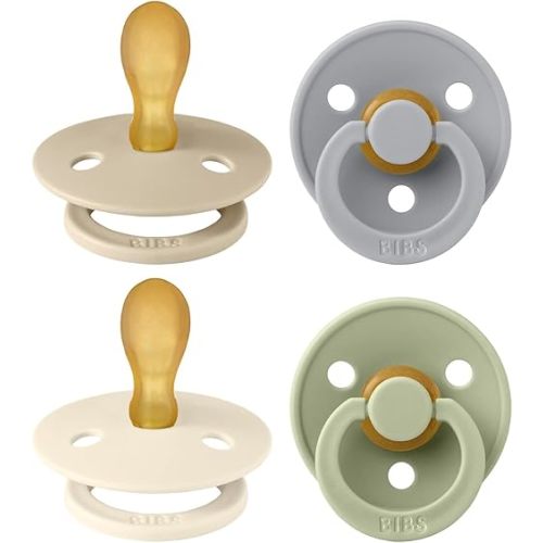 BIBS Colour Pacifier with Symmetrical Nipple| Natural Rubber Baby Pacifier | Set of 4 BPA-Free Soothers | Made in Denmark | Cloud Mix | Size 6-18 Months