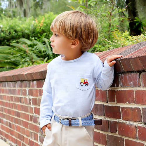 Dump Truck Light Blue Stripe Long Sleeve Pocket Shirt