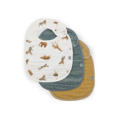 3-Pack Organic Cotton Muslin Bibs, Color: Animal Crackers