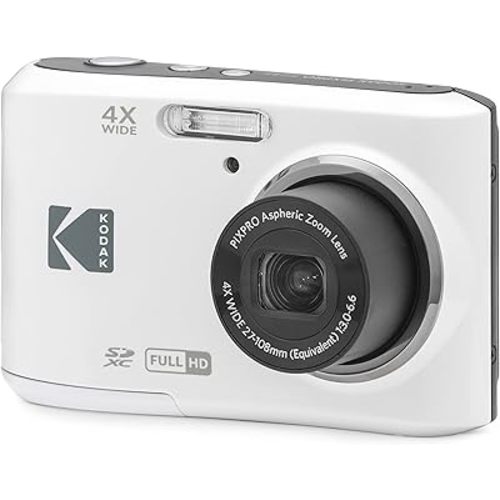 Kodak PIXPRO FZ45 16MP Digital Camera, 4X Zoom, 27mm Wide Angle Lens, 2.7" LCD Screen, AA Batteries, White