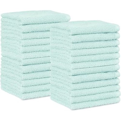 Amazon Basics Highly Absorbent 100% Cotton Washcloths for Bathroom, Fast Drying, Machine Washable, 12 x 12 inches, Ice Blue, 24-Pack
