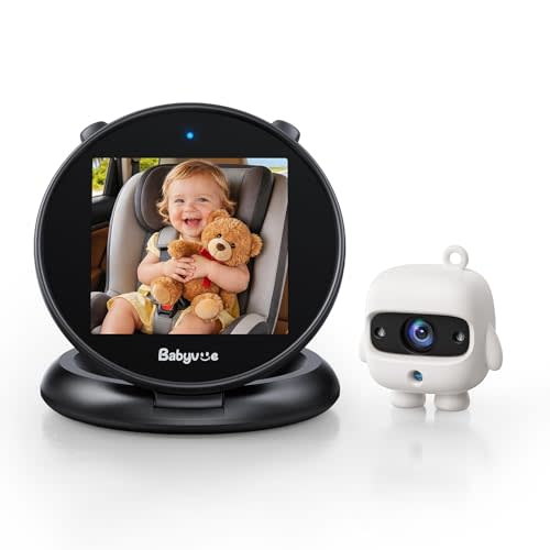 Babyvue Q1 Baby Car Monitor for Rear Facing Baby, Minimalist Foldable Screen, Auto-Brightness, 360° Rotating Base, No-Glow Night Vision, 3X Zoom, 1080P HD Baby Camera for Car, Easy USB Setup