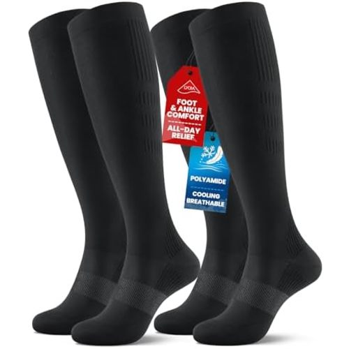 PULIOU Cooling Compression Socks for Women Men, 20-30 mmHg Circulation Knee High for Travel, Flying, Running, 2 Pairs