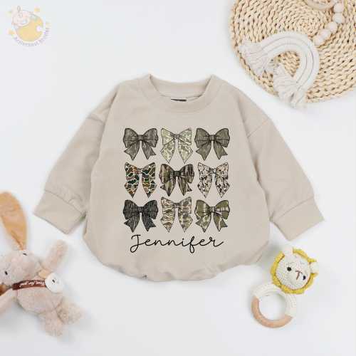 Personalized Camo Coquette Bow Baby Romper, Camo Coquette Bodysuit, Country Girl Toddler Shirt, Hunting Shirt, Camouflage Youth Sweater