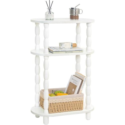 MaxSmeo Narrow Side Table, Small End Table with 3-Tier Open Shelf, Slim Bedside Table Nightstand for Small Spaces, Bedroom, Living Room (White)