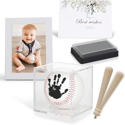 Baby Hand and Footprint Kit - Baby Baseball Handprint Kit with Ink Pad - Newborn Keepsake Shower Gifts for Boys & Girls, New Dad Gifts for Men, Unique Gifts for New Parents/Mom(LED Display Case)