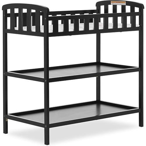 Dream On Me Emily Changing Table In Black, Comes With 1" Changing Pad, Features Two Shelves, Portable Changing Station, Made Of Sustainable New Zealand Pinewood
