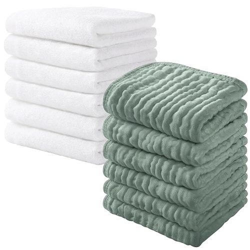 Looxii 12 Pack Baby Burp Cloths 100% Cotton Muslin Burp Cloths 20x10” Soft Absorbent Bamboo Baby Washcloths 12“x12”