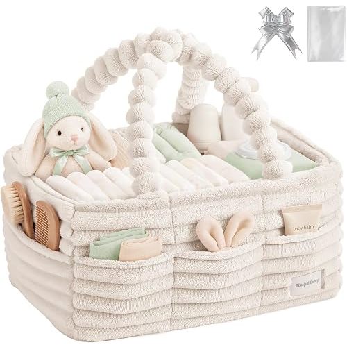 Blissful Diary Flannel Diaper Caddy Organizer & Gift Packaging, Cream Beige