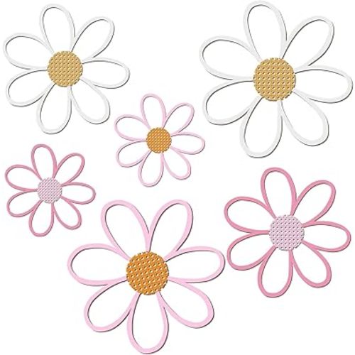 Thyle 6 Pcs Daisy Wall Decor Wooden Daisy Wall Art Flowers Signs Hanging Plaque for Home Nursery Bedroom Farmhouse Bathroom Decorations Housewarming Gifts(Pastel Color)