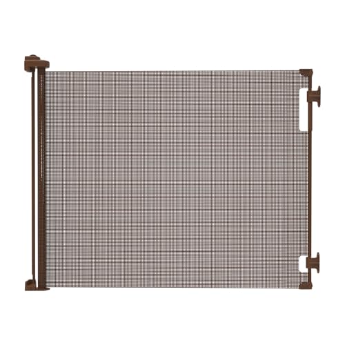 Perma Child Safety Retractable Baby Gate - Mesh Dog & Pet Gate for Stairs | Fits openings up to 71 in wide, 33 in tall, extra-wide retractable stair & doorway gate, no bottom bar, 3-way lock
