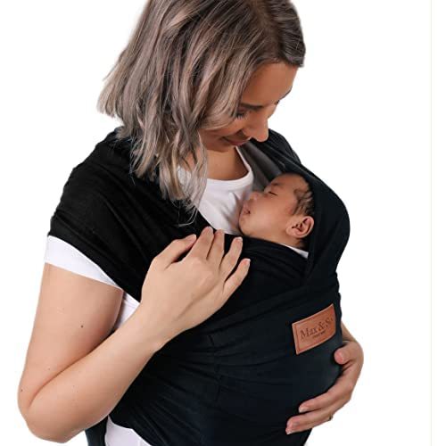 Baby Wrap Carrier with Front Pocket - Premium Cotton Baby Sling - One Size Fits All - Baby Carriers for Newborn, Infant - Soft Baby Wearing Carriers to Keeps Your Child Close for Bonding (Black)