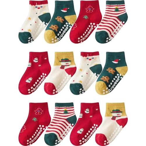 Aroveea Toddler Socks Non Slip Grip Baby Girls Kids Ankle Cute 12 Pack