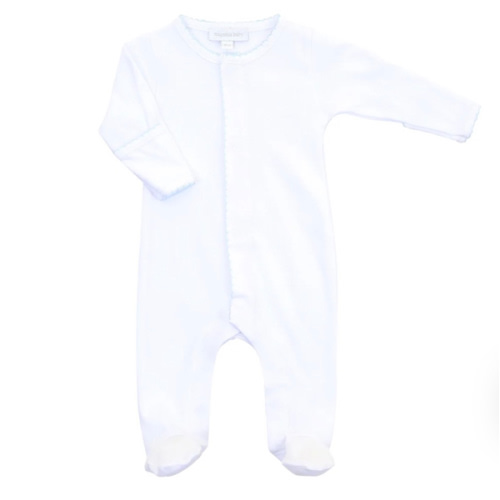 Magnolia Baby Boy Pima Essentials White with Blue Trim Footie