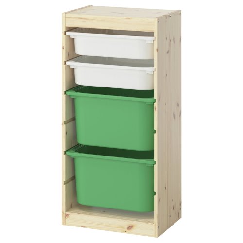 TROFAST Storage combination with boxes - light white stained pine white/bright green 17 3/8x11 3/4x35 7/8 "