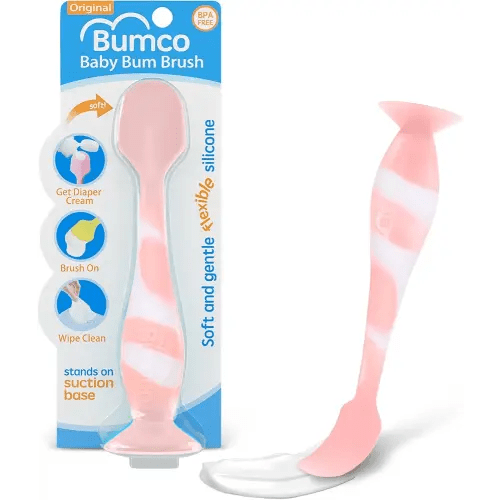 Bumco Baby Bum Brush - BPA-Free Diaper Cream Spatula with Suction Cup Base, Soft & Flexible Silicone, Wipe-Clean, Mom-Invented Diaper Bag Essentials (Light Pink Swirl)