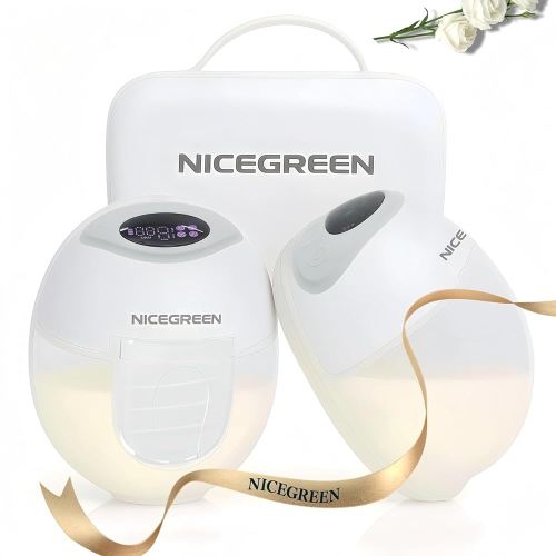NICEGREEN Wearable Breast Pump S32, Hospital-Grade Hands-Free Electric Breastfeeding Pump, 9 Adjustable Suction Levels, Portable Wireless Double Breast Pump with Carrying Bag, 24mm, 2 Pack, Grey