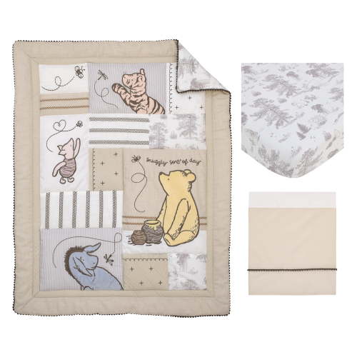 Disney Classic Winnie the Pooh Baby Comforter with 3 Piece Nursery Crib Bedding Set