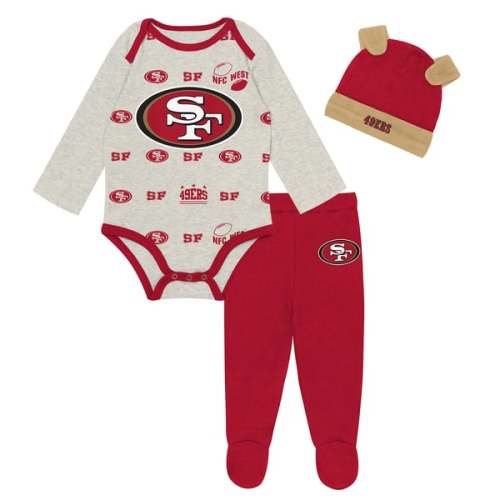 San Francisco 49ers Outerstuff Newborn Huddles & Giggles 3-Piece Pant and Hat Set - Heather Gray