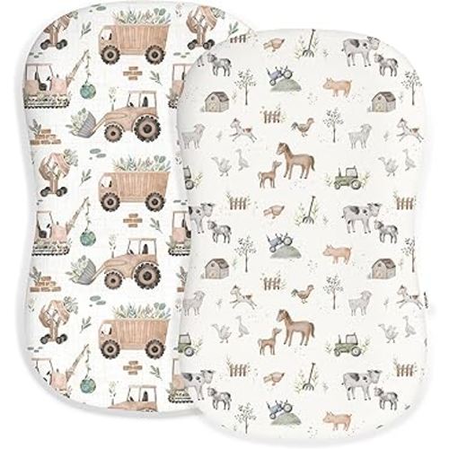Baby Lounger Cover for Boys and Girls, Soft Breathable Polyester Cover, Fits Most Lounger Pillows, Cute Patterns, Durable and Machine Washable (Little Farm, Zipper)