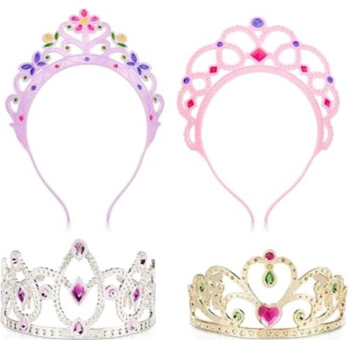 Dress-Up Tiaras Play Set for Kids (4-Piece) – Pretend Princess Crowns for Costume Role Play