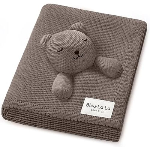 Blanket Lovey 100% Organic Cotton Baby Blanket with Comfort Lovey, Soft Security Blanket for Newborns & Toddlers (Bear - Milk Chocolate)