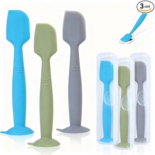 babove Baby Diaper Cream Spatula Applicator 3 Pack(with 3 Travel Case), Butt Paste Spatula Soft Silicone,Diaper Rash Cream Applicator, Baby Essentials Must Haves Newborn Stuff (Green Grey Azure)
