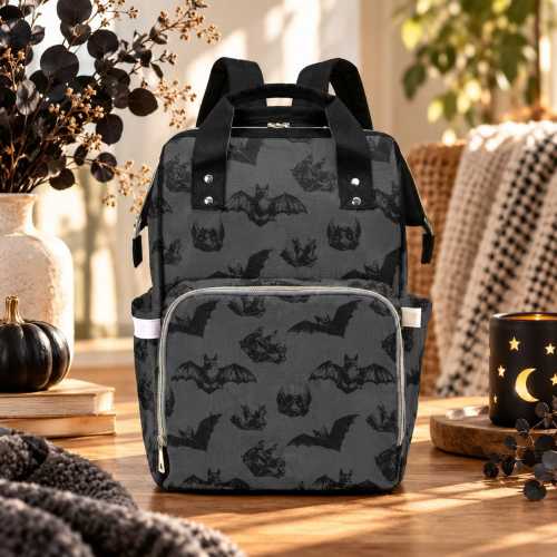 Baby Bat Diaper Backpack: Waterproof Canvas Nappy Bag – Pastel Goth Style