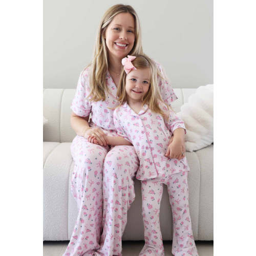 Women's Two Piece Flare Lounge Set | Ribbon & Roses Pink