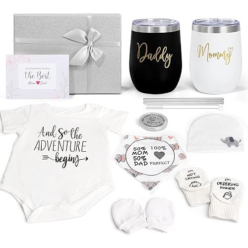 New Mom Gifts for Women, Top Pregnancy Gifts for New Parents Gender Reveal Gifts with Mom and Dad Tumbler Set for First Time Moms, Expecting Parents to Be, Gender Reveal, Baby Shower… (Grey)